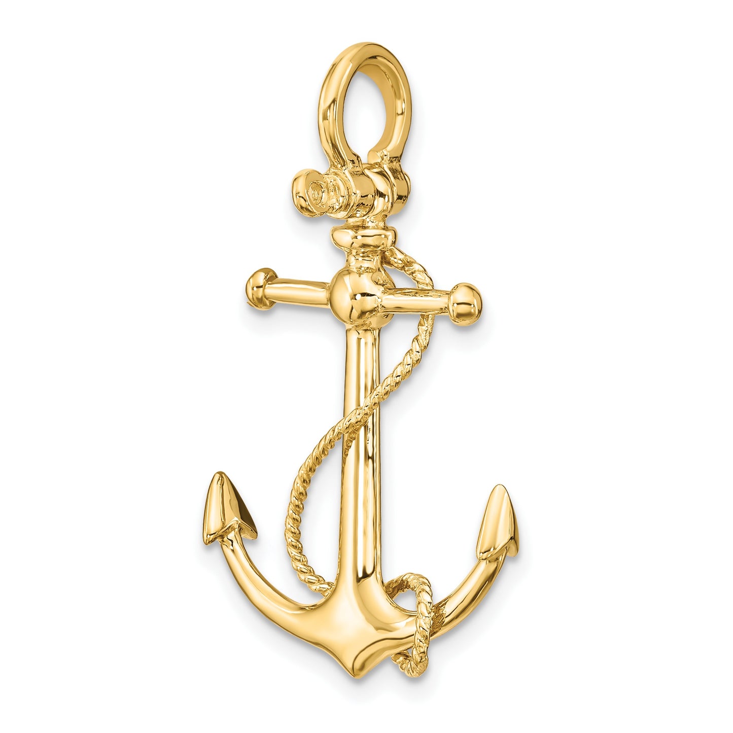 14K 3-D Anchor with Long T-Bar and Shackle Bail Charm