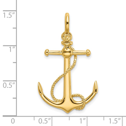 14K 3-D Anchor with Long T-Bar and Shackle Bail Charm