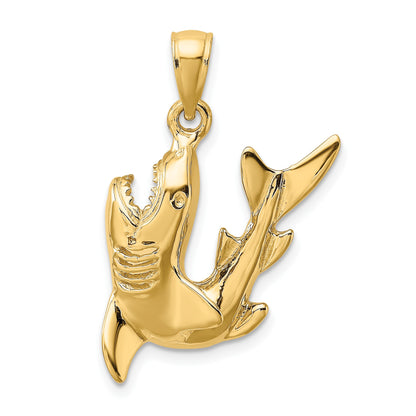 14K 2-D Polished Fighting Shark Charm