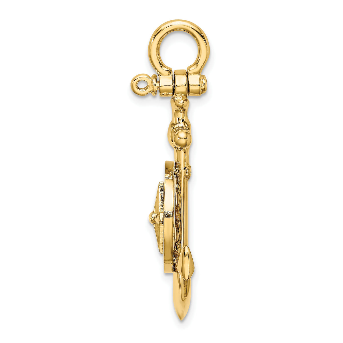14K 3-D Small Anchor with Nautical Compass with Shackle Bail Charm