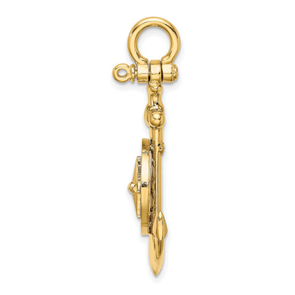14K 3-D Small Anchor with Nautical Compass with Shackle Bail Charm