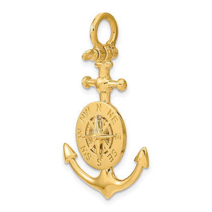 14K 3-D Small Anchor with Nautical Compass with Shackle Bail Charm