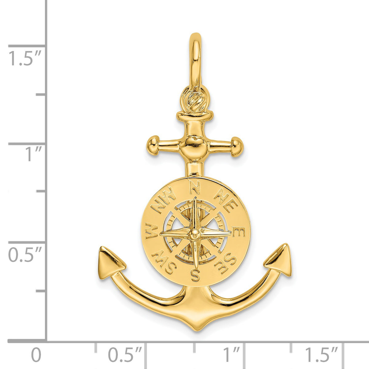 14K 3-D Small Anchor with Nautical Compass with Shackle Bail Charm