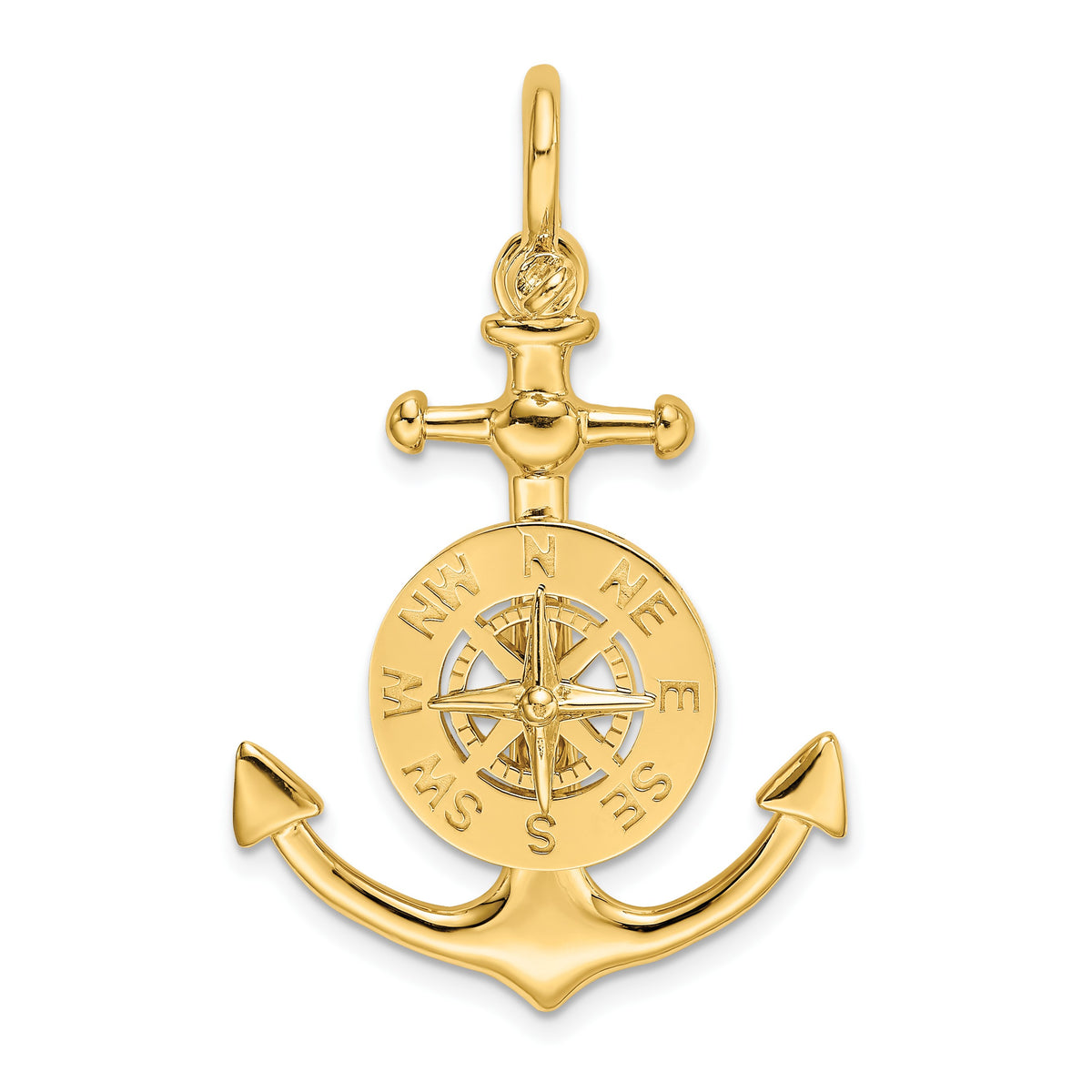 14K 3-D Small Anchor with Nautical Compass with Shackle Bail Charm