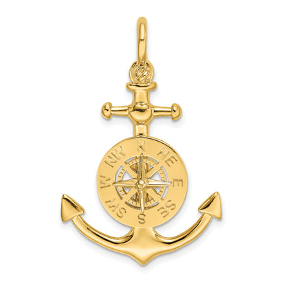 14K 3-D Small Anchor with Nautical Compass with Shackle Bail Charm