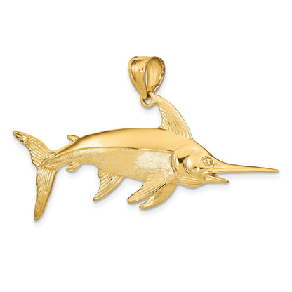14K Large 3-D Polished and Satin Swordfish Charm