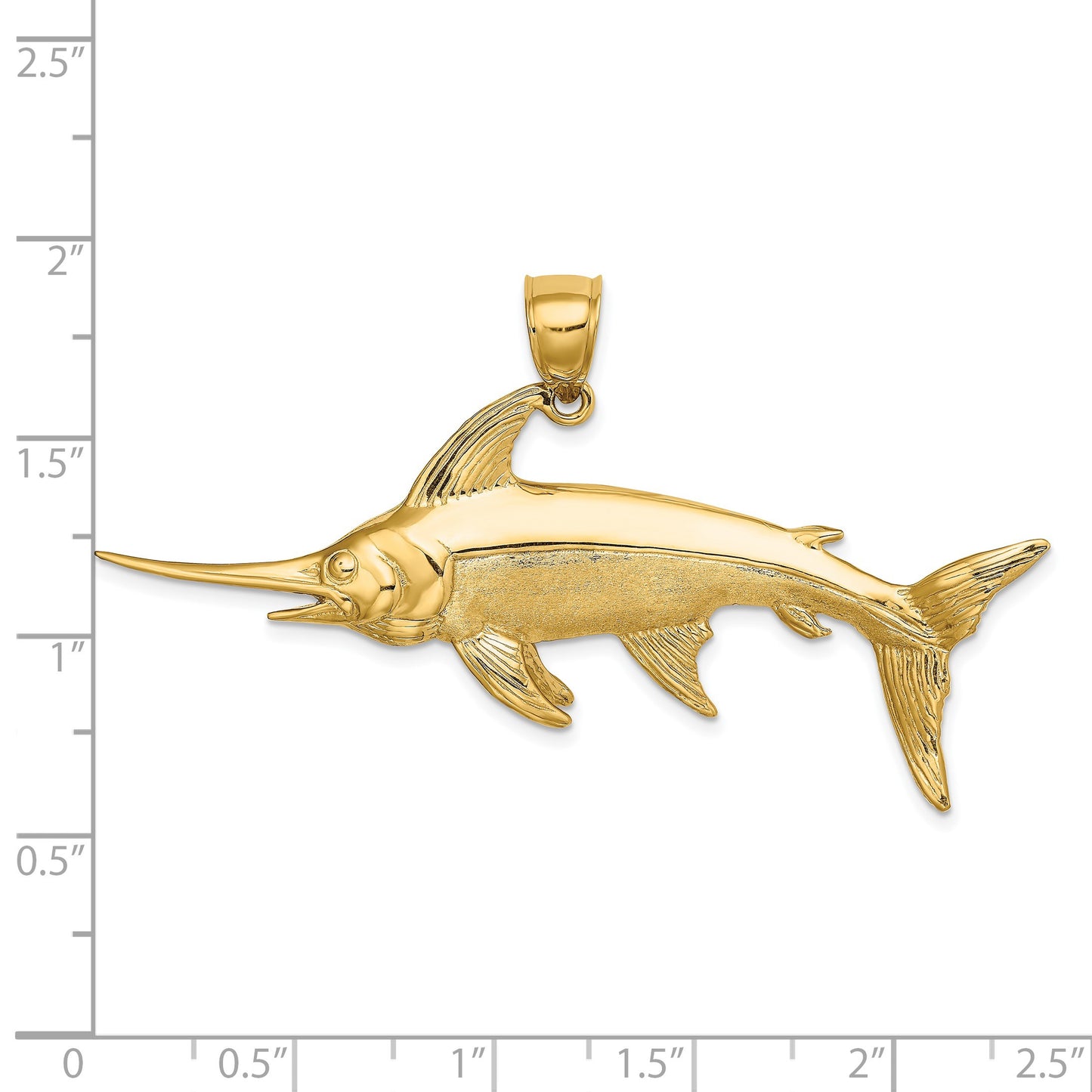 14K Large 3-D Polished and Satin Swordfish Charm