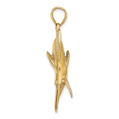14K Large 3-D Polished  and Satin Blue Marlin Charm
