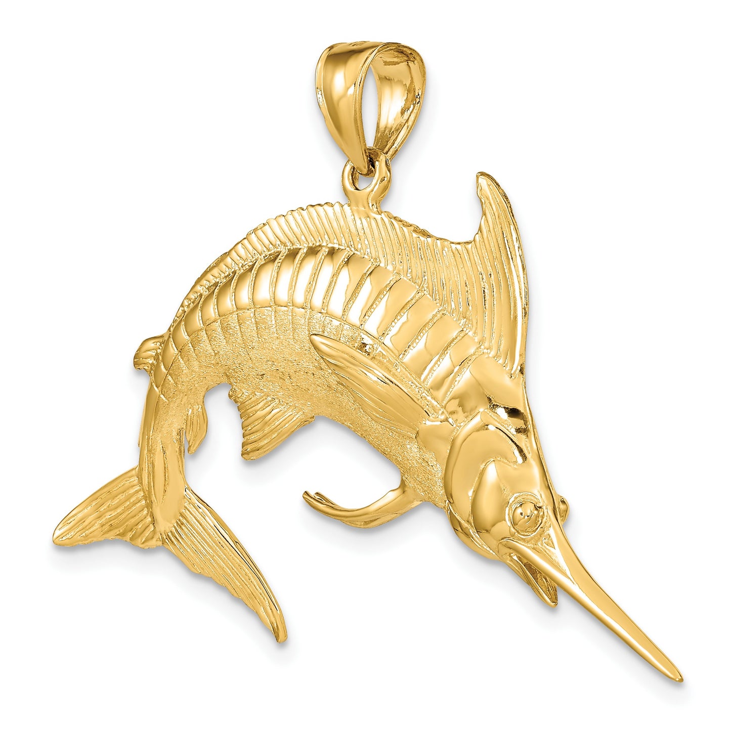 14K Large 3-D Polished  and Satin Blue Marlin Charm