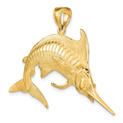 14K Large 3-D Polished  and Satin Blue Marlin Charm