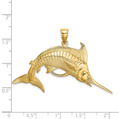 14K Large 3-D Polished  and Satin Blue Marlin Charm