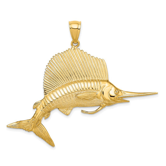 14K 3-D Polished/Satin Sailfish Charm