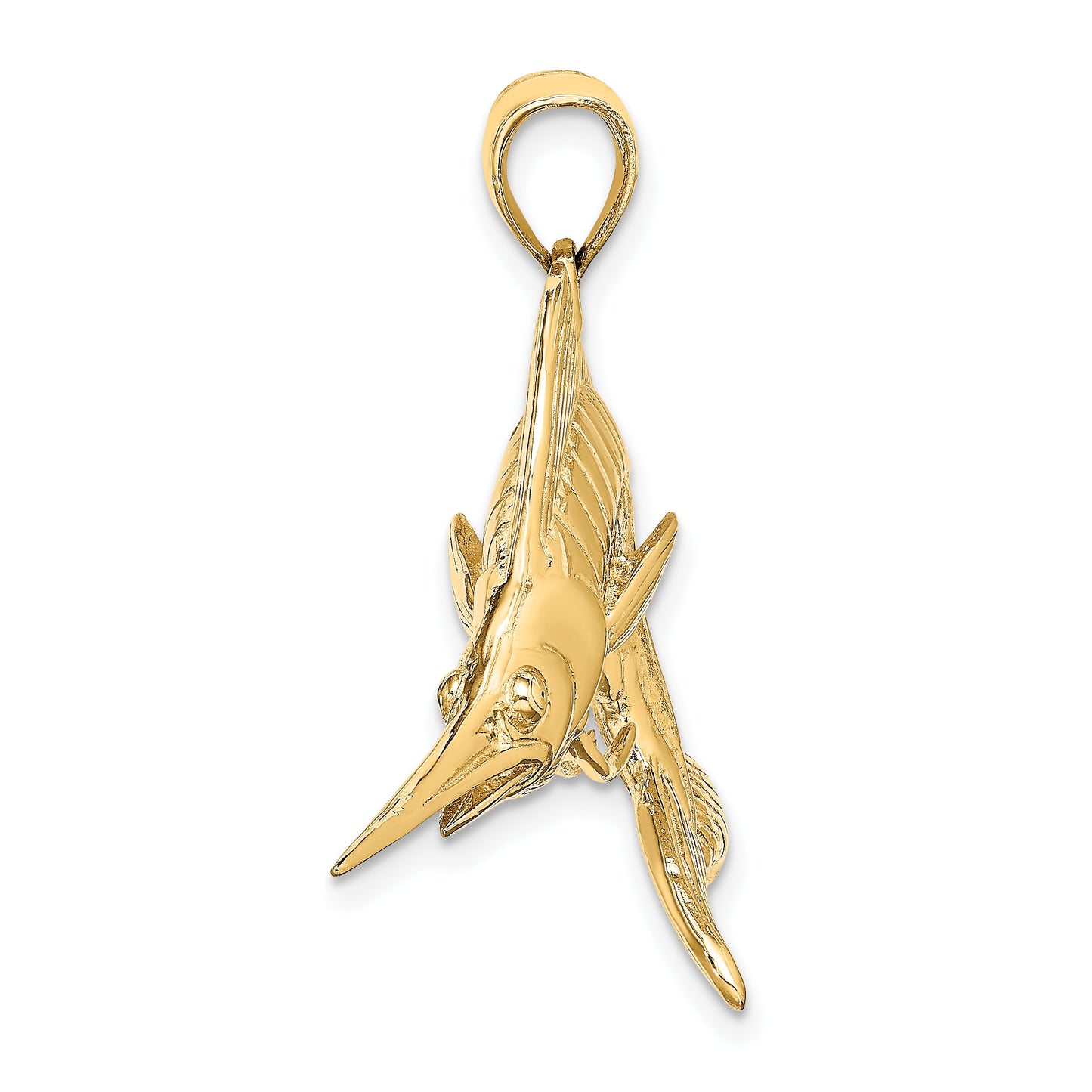14K Large 3-D Polished and Satin White Marlin Charm
