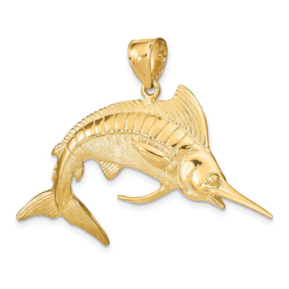 14K Large 3-D Polished and Satin White Marlin Charm