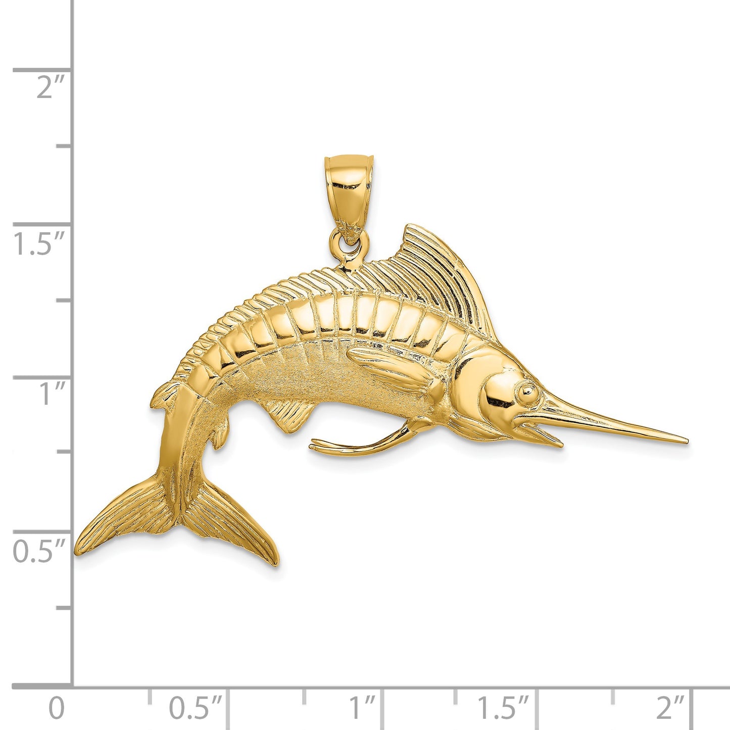 14K Large 3-D Polished and Satin White Marlin Charm