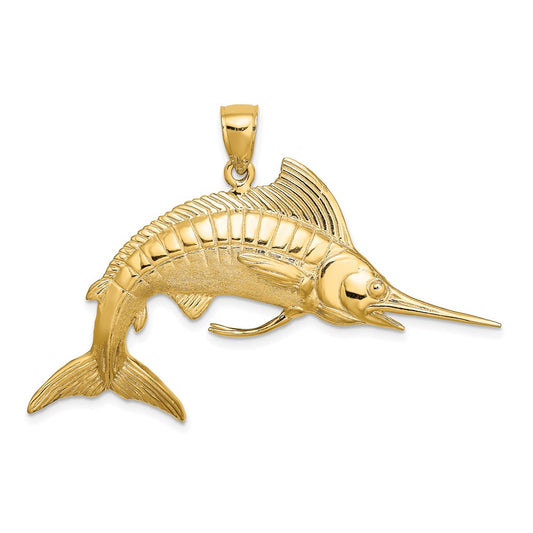 14K 3-D Polished Satin White Marlin Charm