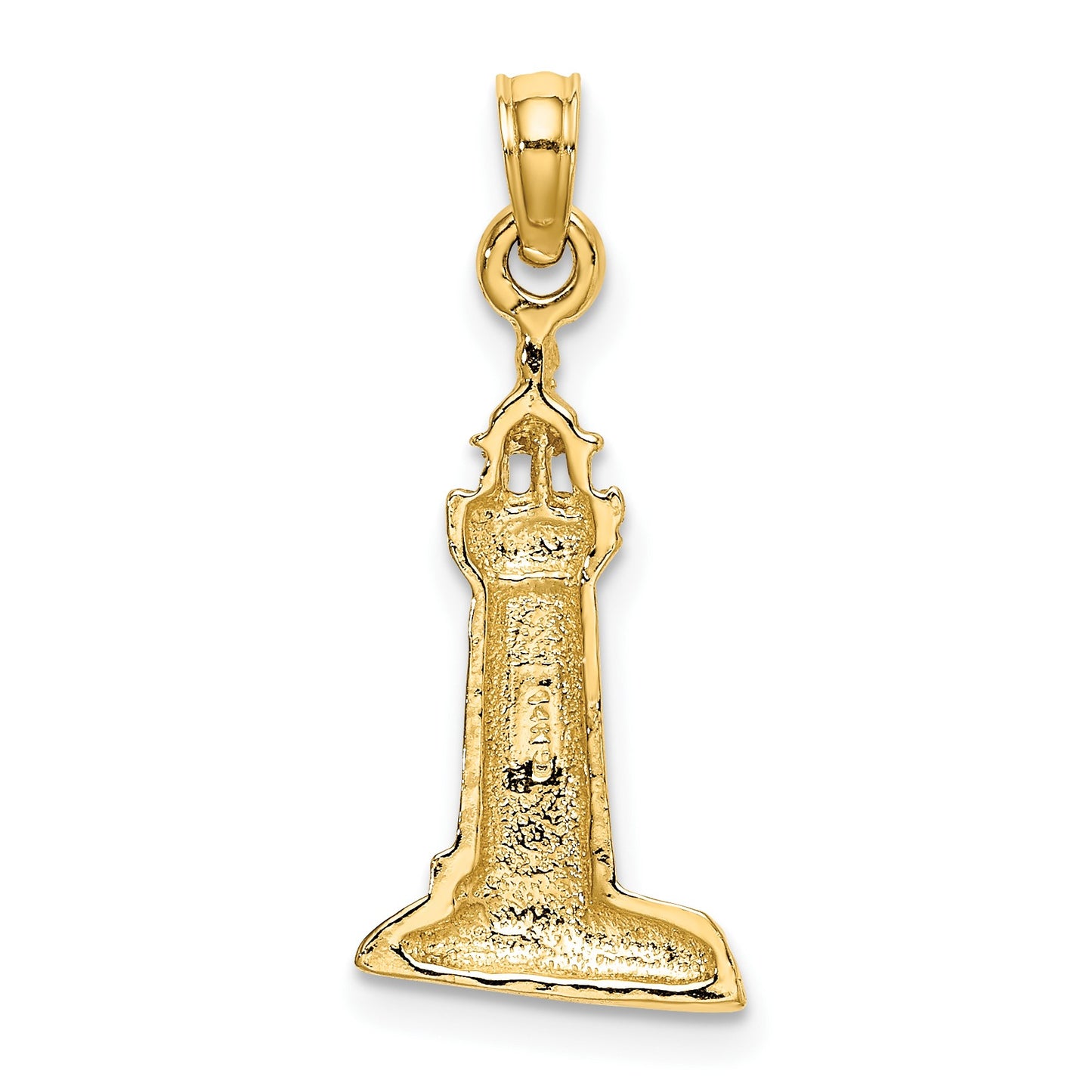 14K 2-D Polished and Textured Lighthouse Charm