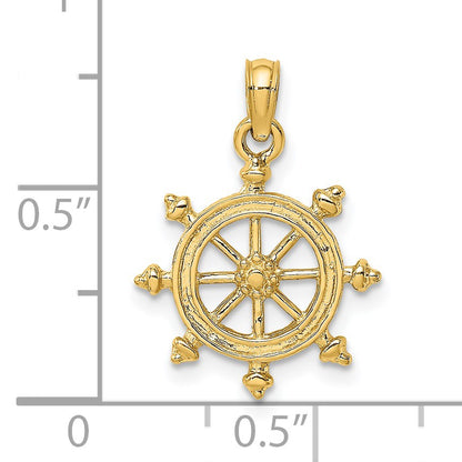 14K 2-D Textured Ship Wheel Charm