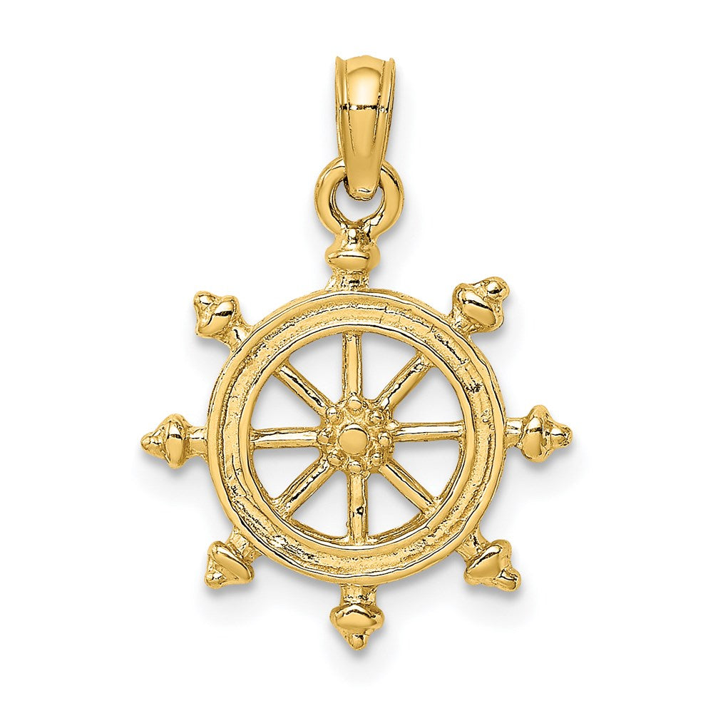 14K 2-D Engraved Ship Wheel Charm