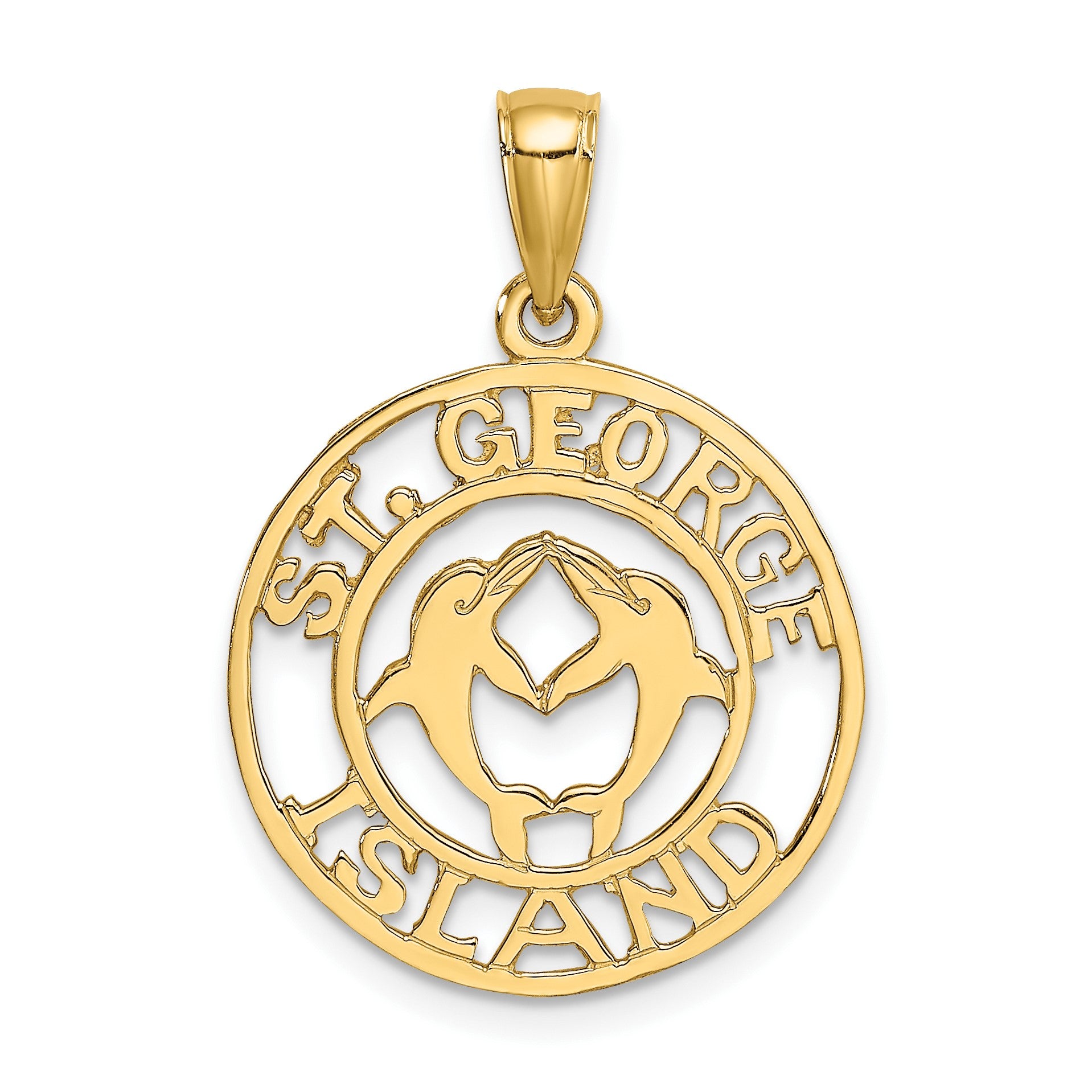 14K ST. GEORGE ISLAND with DOLPHINS Circle Charm