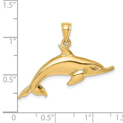 14K Polished Swimming Dolphin Charm