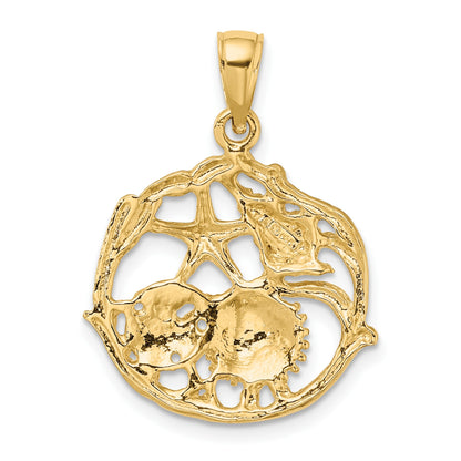 14K Shell Cluster In Circle Charm