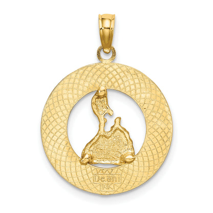 14K BLOCK ISLAND RI Circle with Map Charm
