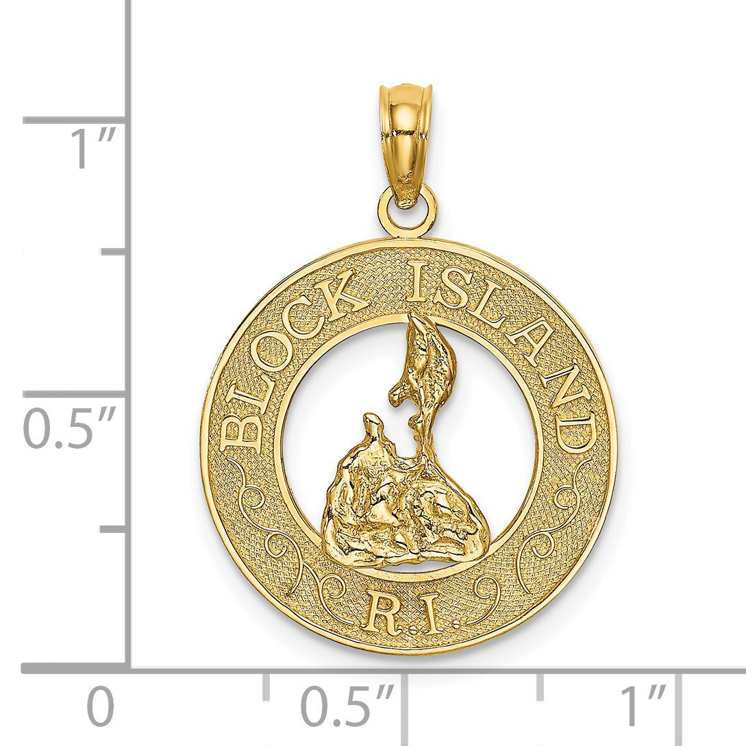 14K BLOCK ISLAND RI Circle with Map Charm