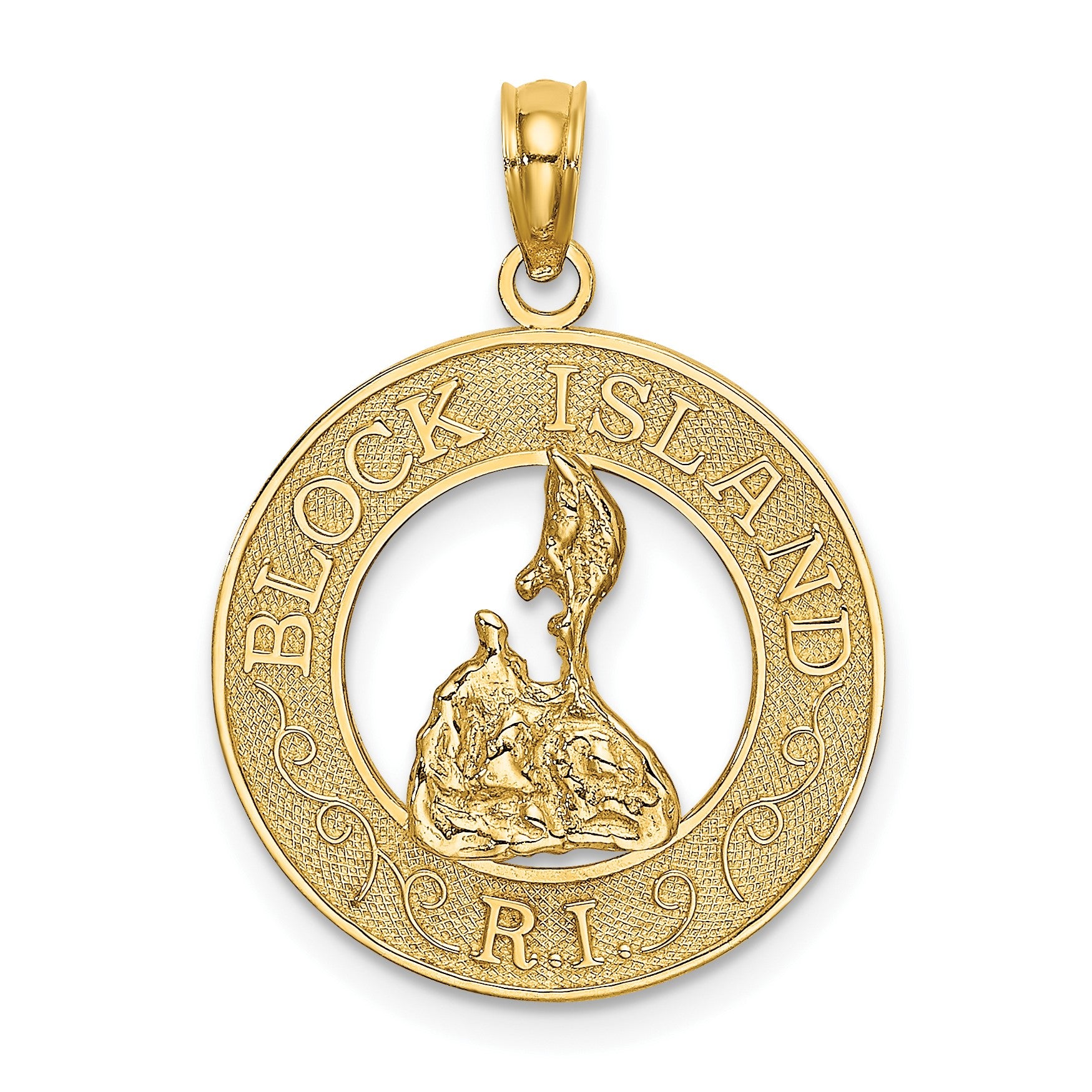 14K BLOCK ISLAND RI Circle with Map Charm
