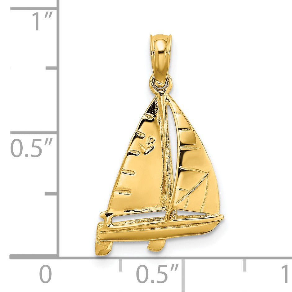14K 3-D Polished Sailboat Charm