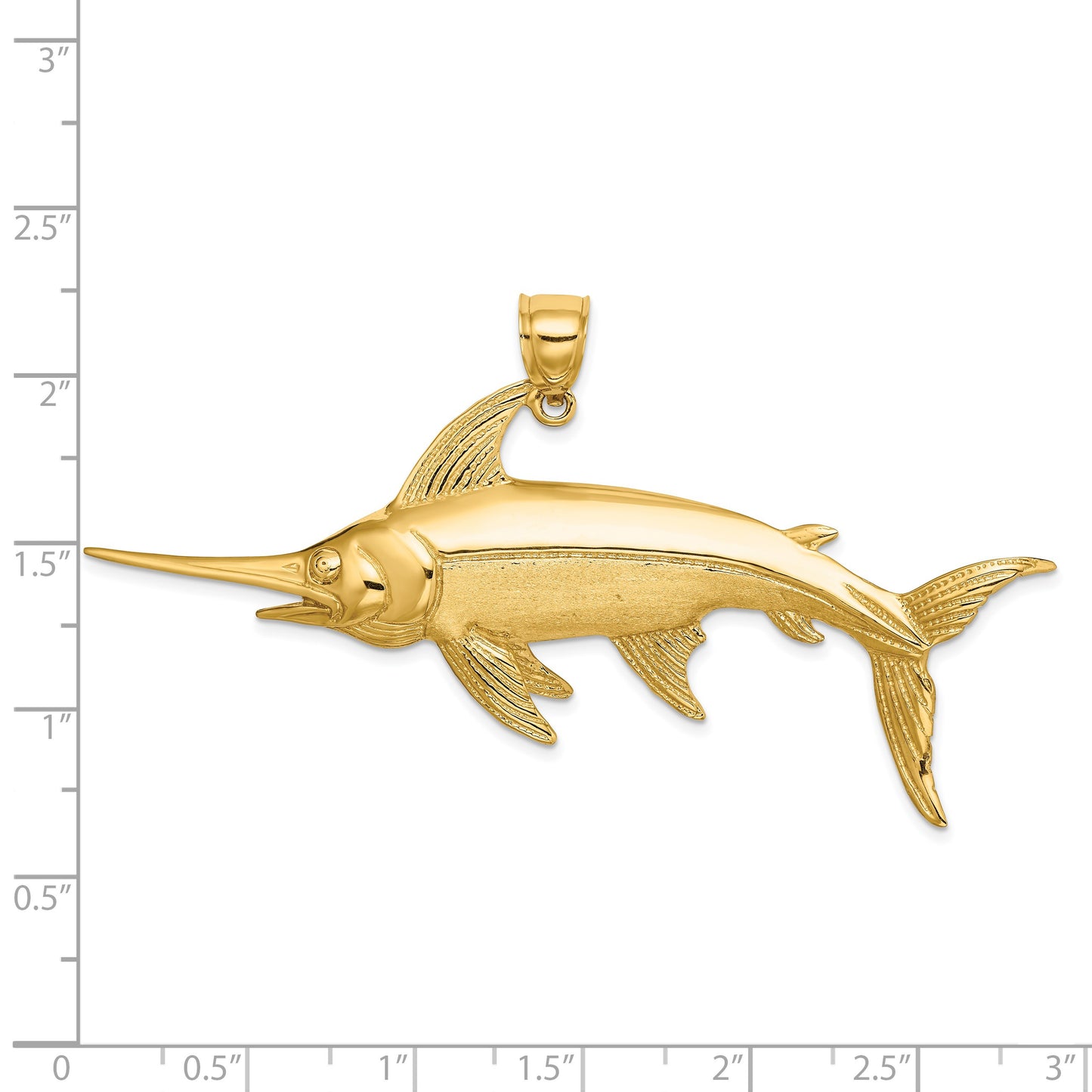 14K Large 2-D Polished and Satin Swordfish Charm