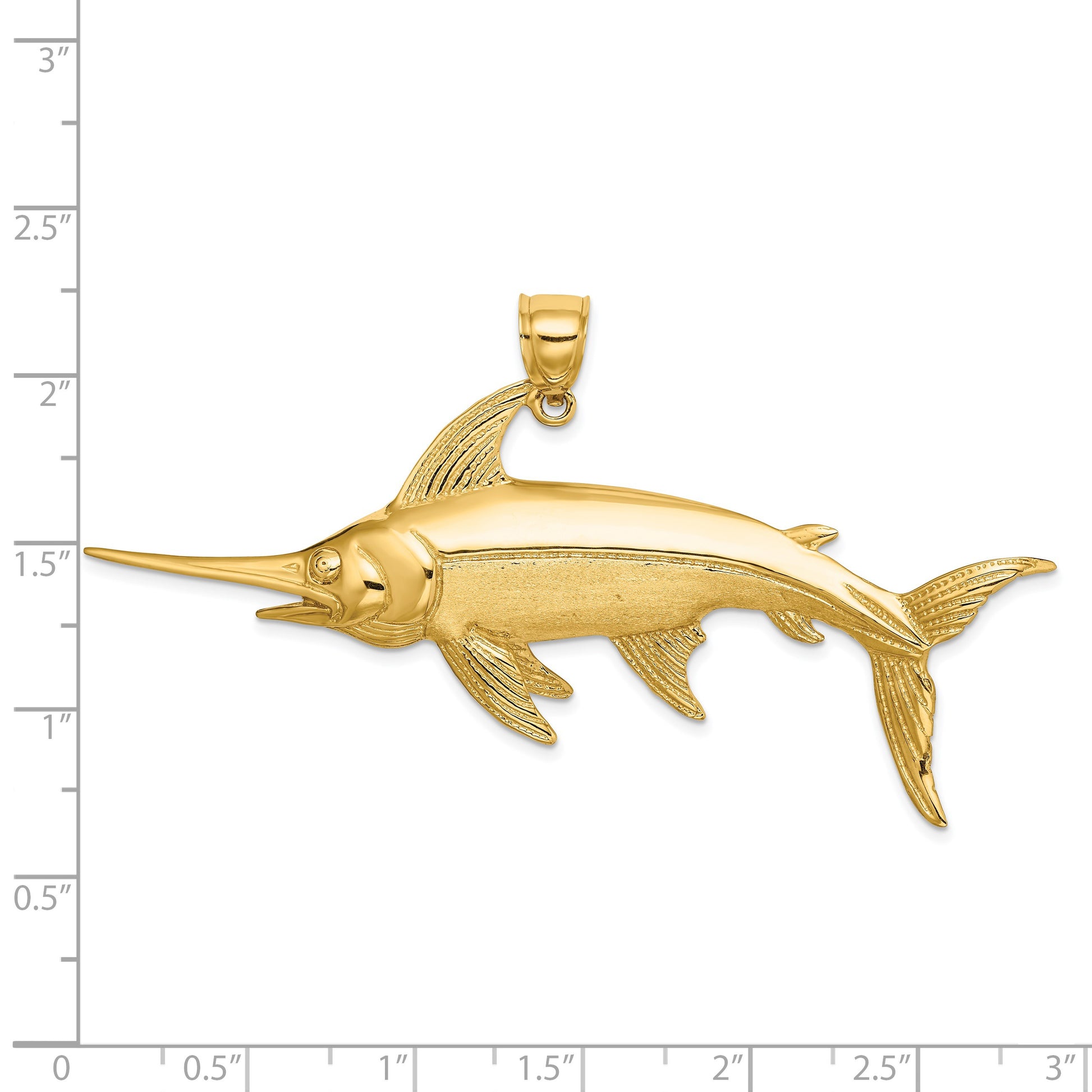 14K Large 2-D Polished and Satin Swordfish Charm
