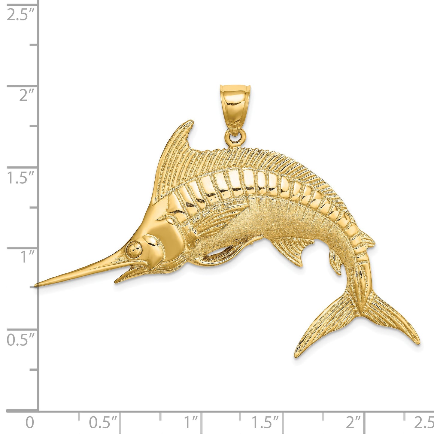 14K Large 2-D Polished and Satin Blue Marlin Charm