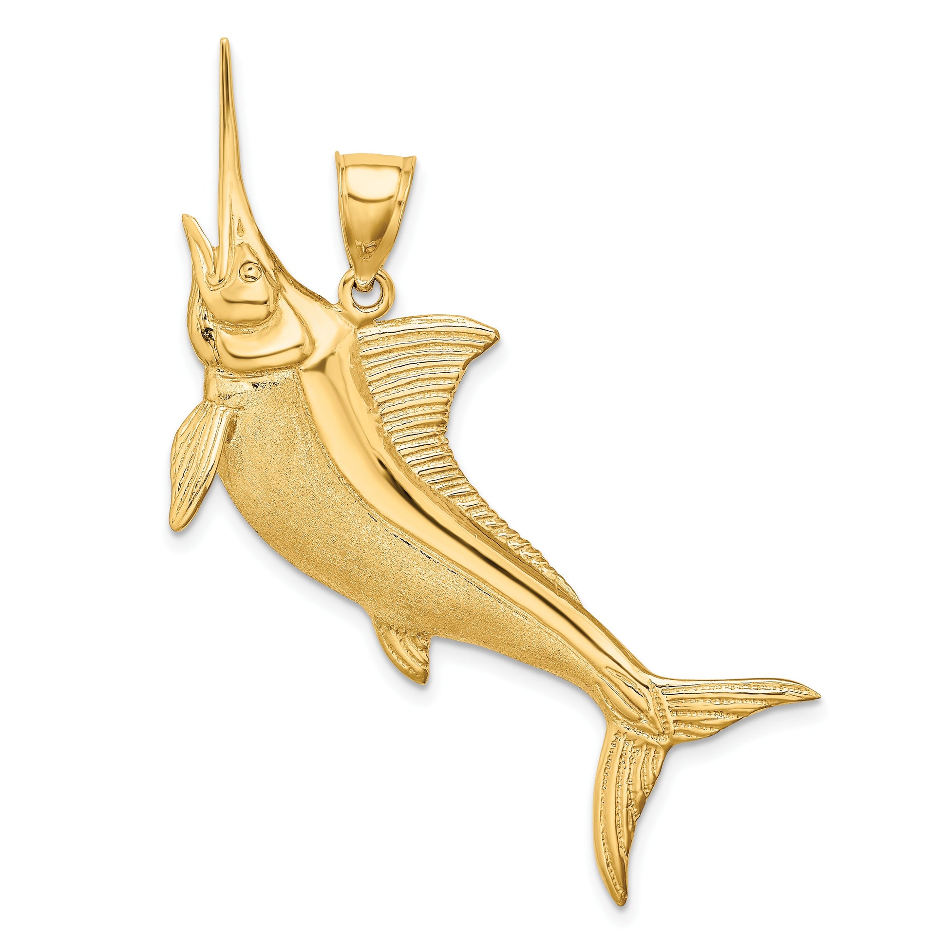 14K Large 3-D Satin and Polished Marlin Charm