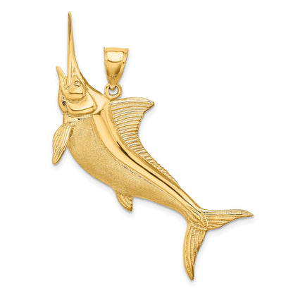 14K Large 3-D Satin and Polished Marlin Charm