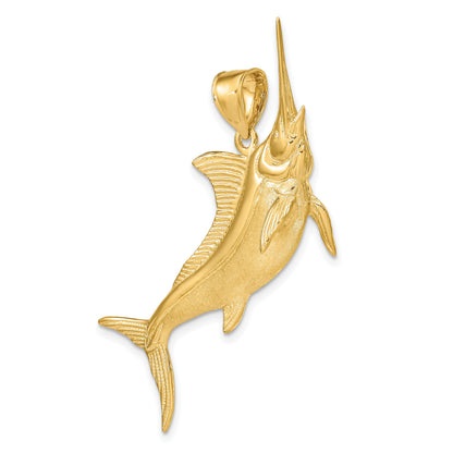 14K Large 3-D Satin and Polished Marlin Charm