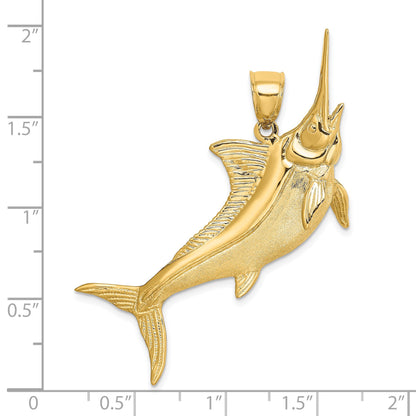 14K Large 3-D Satin and Polished Marlin Charm