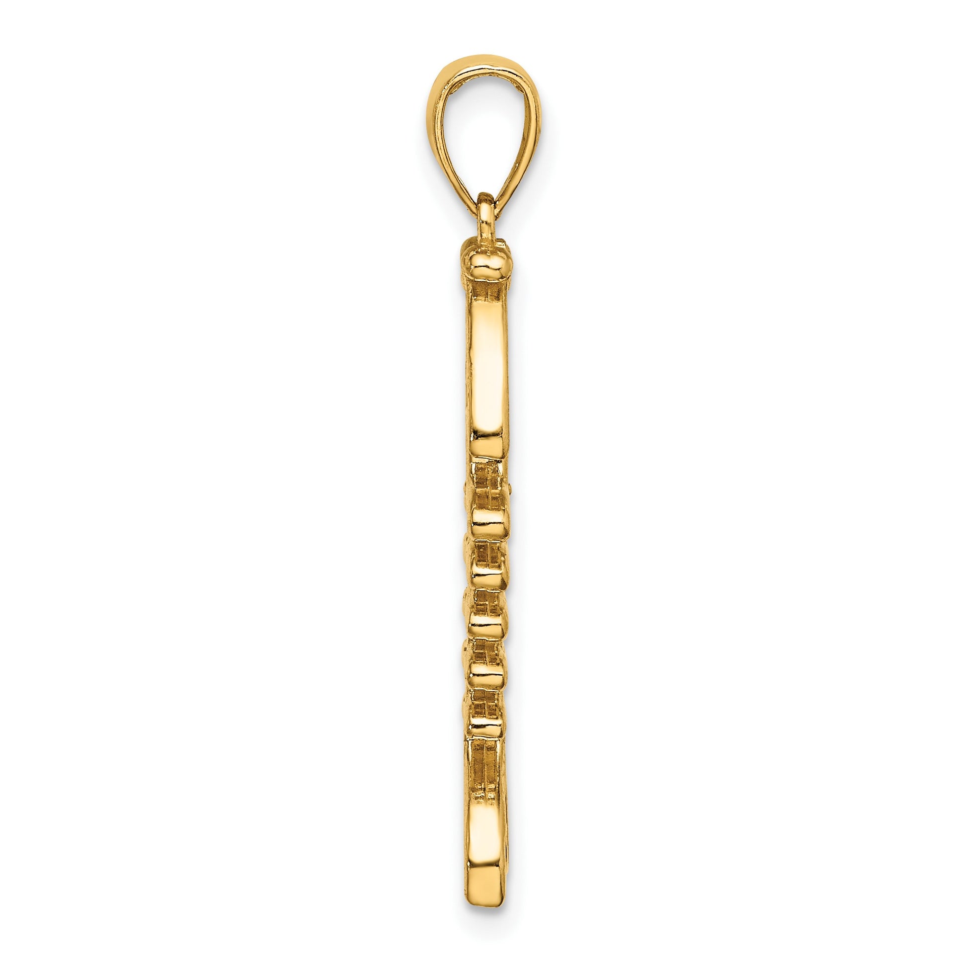 14K 3-D Polished and Textured Fishbone Charm