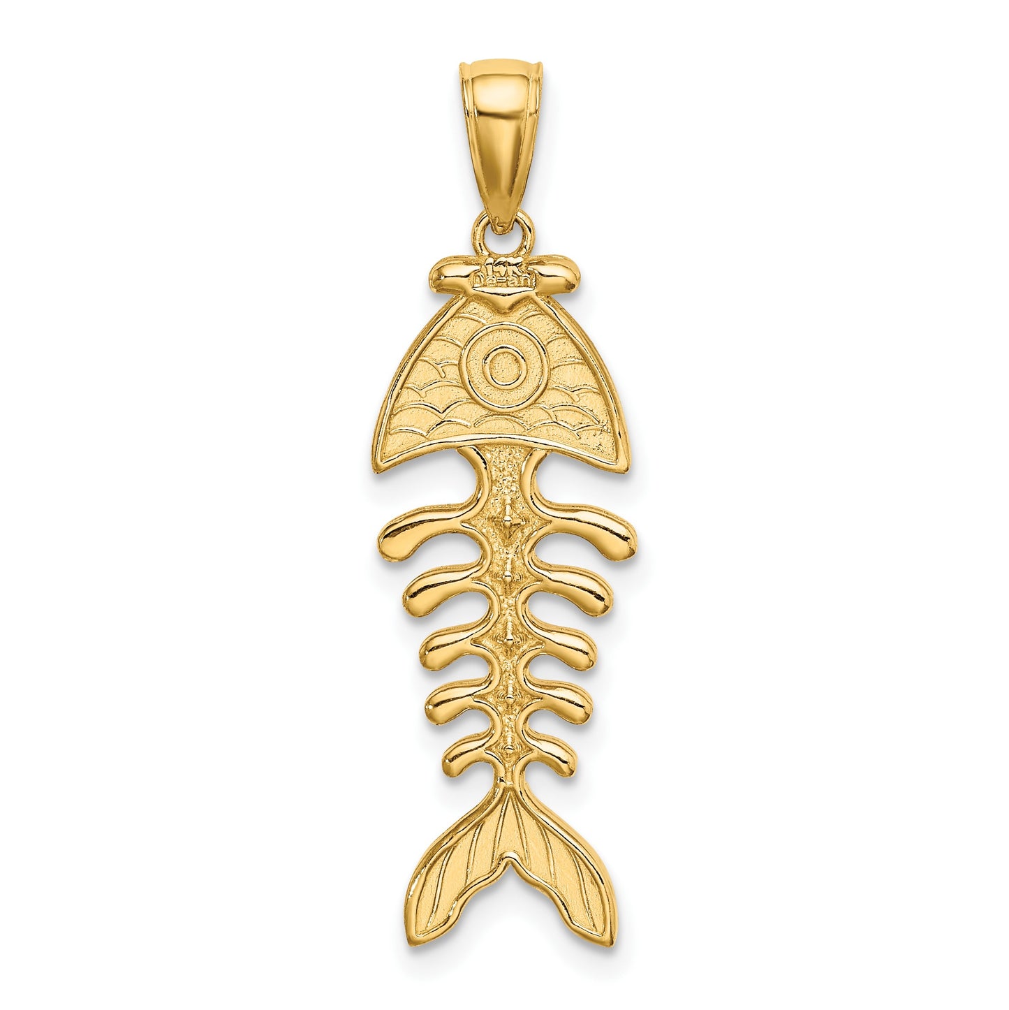 14K 3-D Polished and Textured Fishbone Charm
