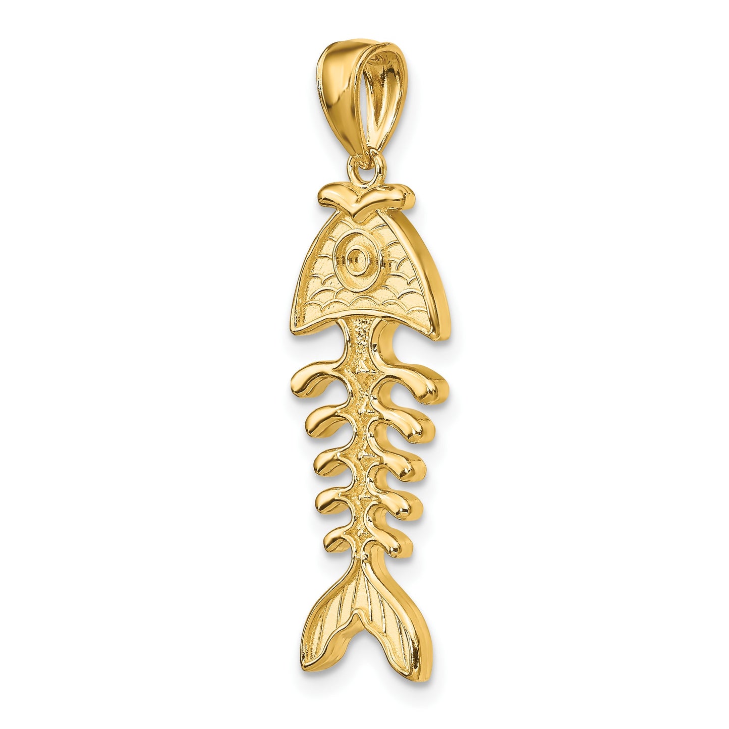 14K 3-D Polished and Textured Fishbone Charm