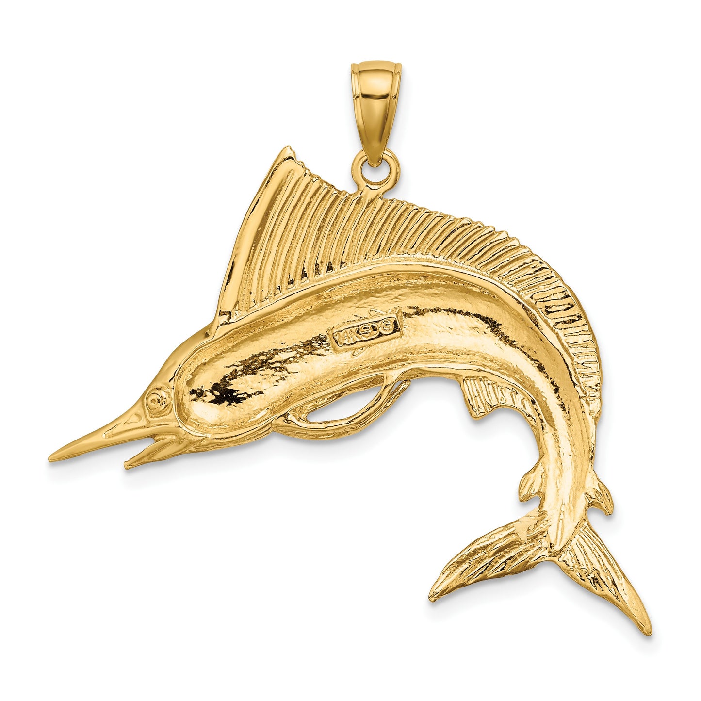 14K 2-D Polished and Satin Striped Marlin Charm