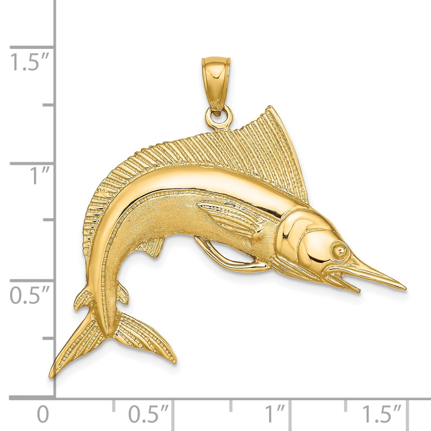 14K 2-D Polished and Satin Striped Marlin Charm