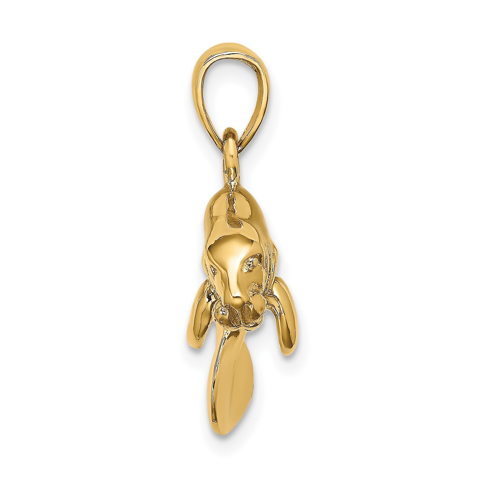 14K 3-D Polished Swimming Manatee Charm