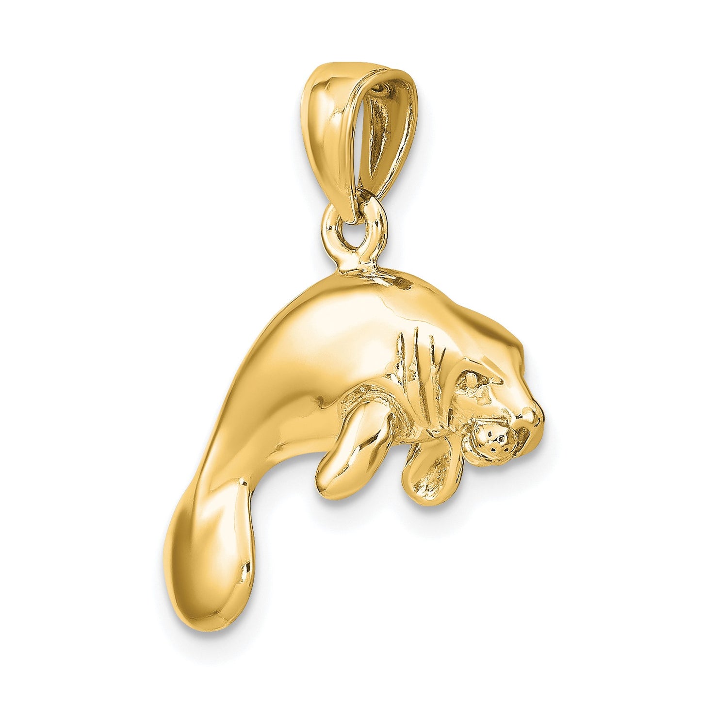 14K 3-D Polished Swimming Manatee Charm