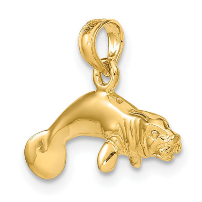 14K 3-D Polished Swimming Manatee Charm