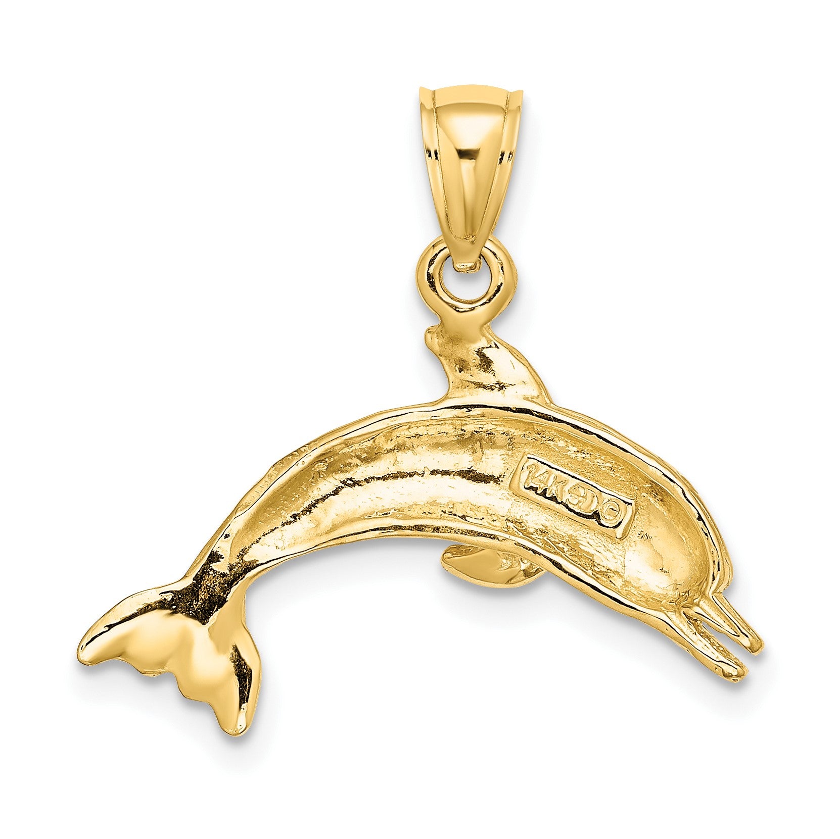 14K Textured and Polished Dolphin Jumping Charm