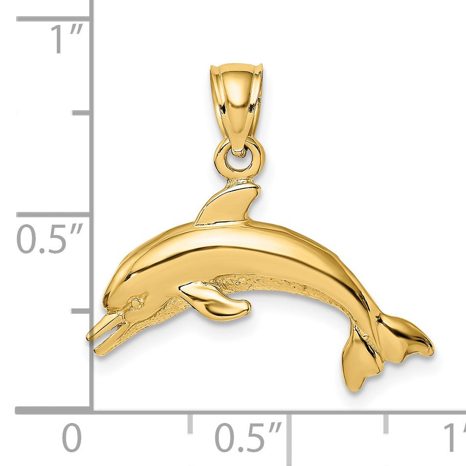 14K Textured and Polished Dolphin Jumping Charm