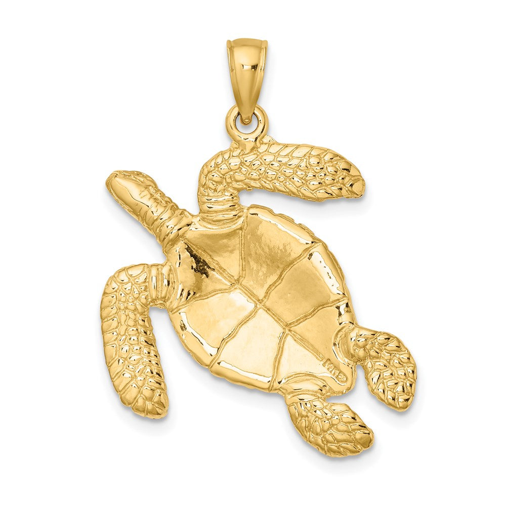 14K Large Textured Swimming Sea Turtle Charm