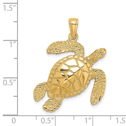 14K Large Textured Swimming Sea Turtle Charm