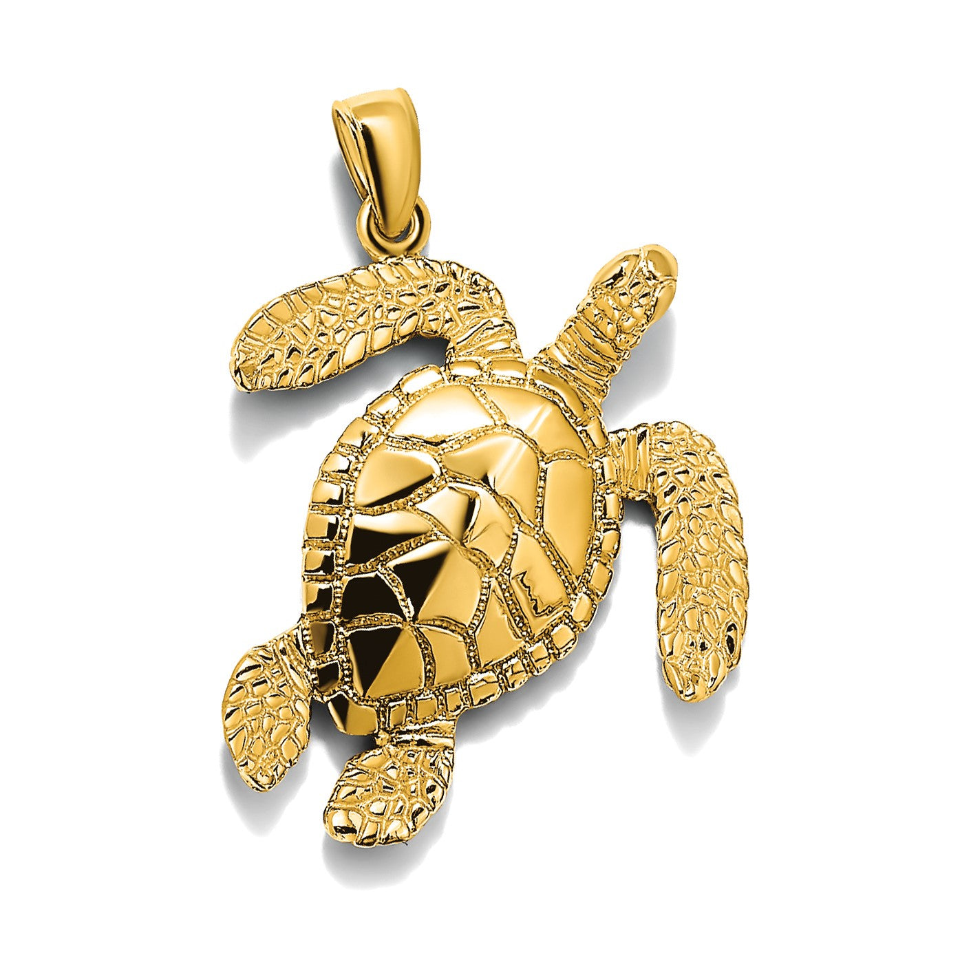 14K Large Textured Swimming Sea Turtle Charm